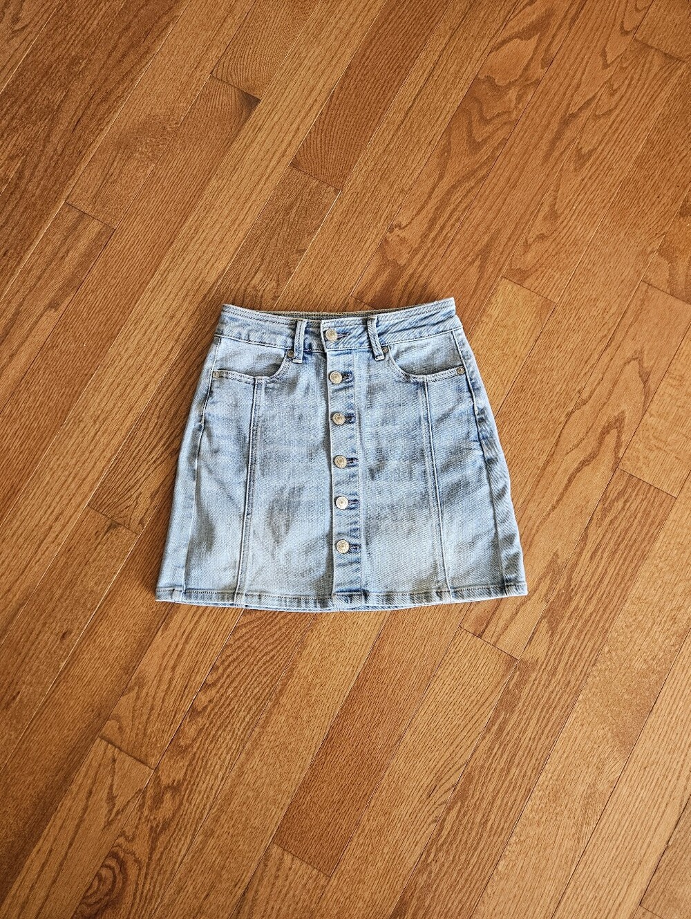 American Eagle Light Blue Denim Button-Front Mini Skirt